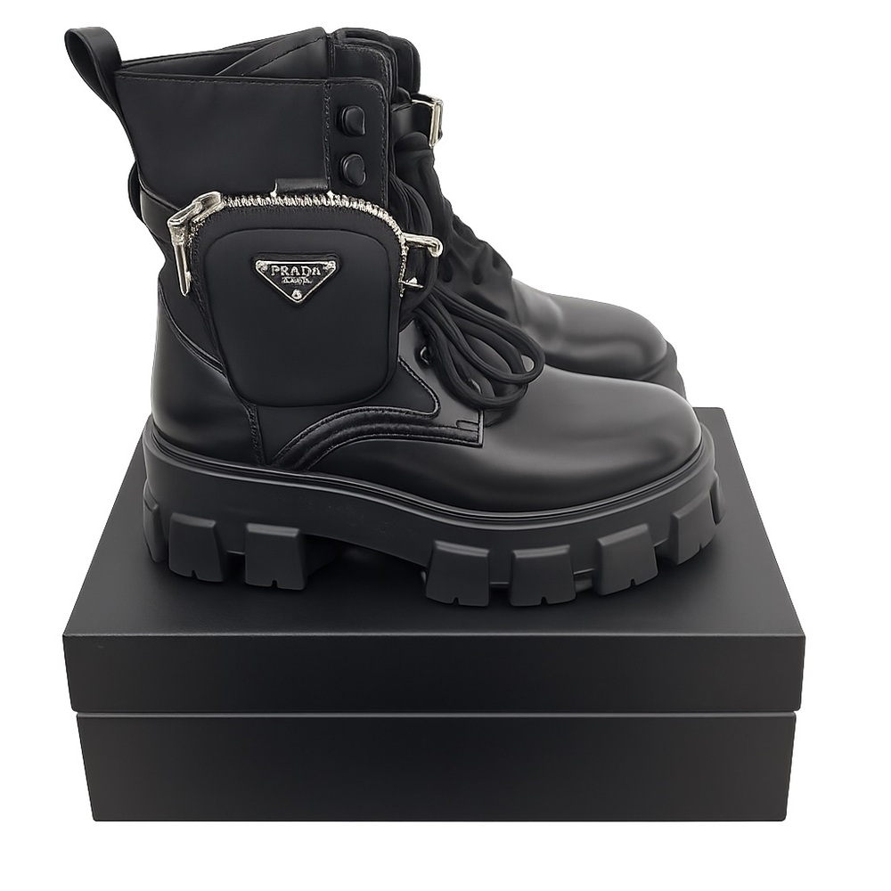 Prada Black Chunky Sole Boots with Pouch
